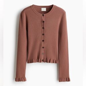 H&M Ribbed Button-Up Cardigan in Dusty Rose